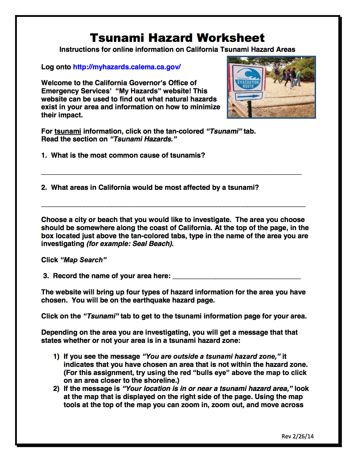 Cal OES Tsunami Lesson Worksheet