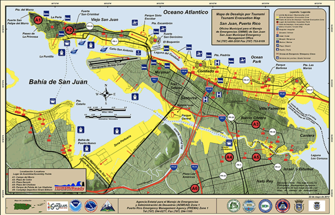 Tsunami evacuation map for San Juan, PR
